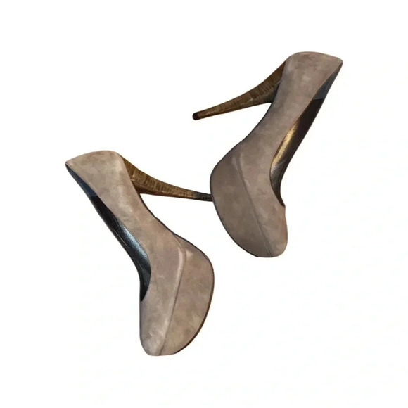 Stuart Weitzman Suede Platform Taupe Heels Size 9 - Picture 6 of 7